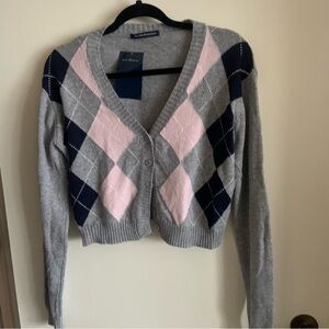 Billie Argyle Cardigan Sweater - Pink and Gray
